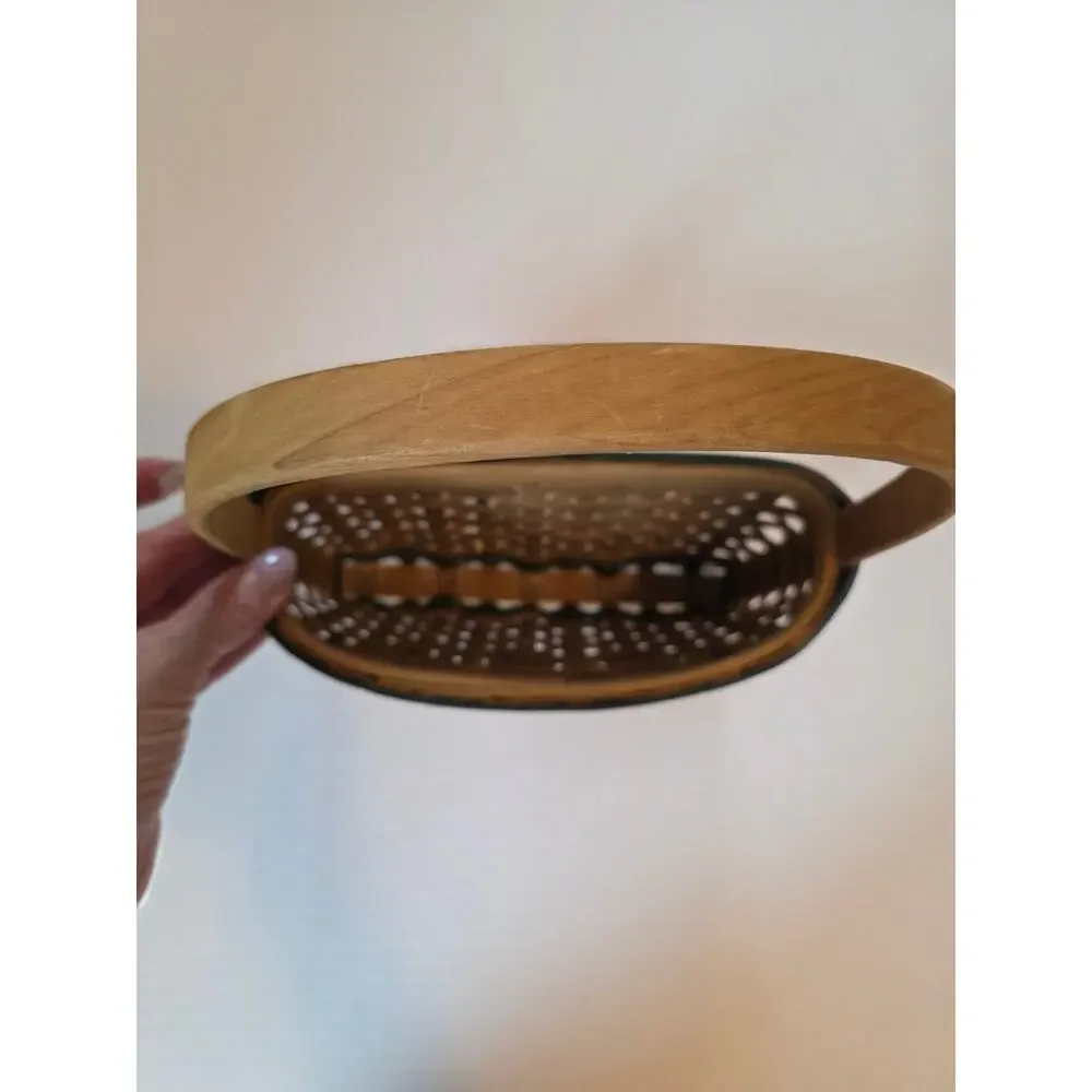 VTG Cabincore Green Woven Hanging Basket Moose Evergreen Key Holder Catchall 90s